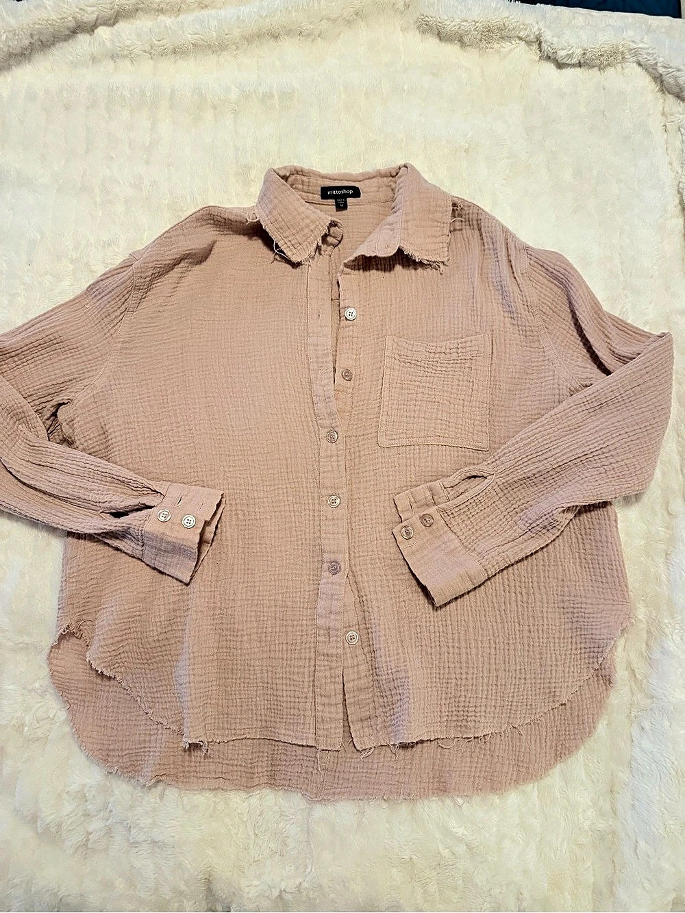 mittoshop Mineral Wash Gauze Dolman Sleeve Button Down Shirt Pink Medium
